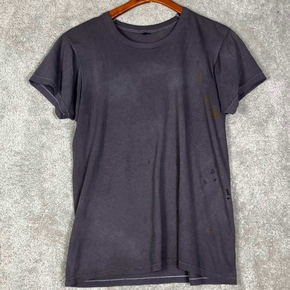 VTG 70s Hanes T-Shirt Mens Grey Distressed Sun Fade Blank Single Stitch USA Thin